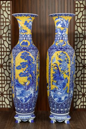 Lộc bình Tứ Cảnh Xuân Hạ Thu Đông băng nền sen kỹ (1m4 và 1m53)