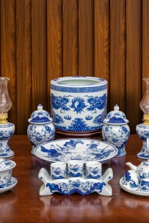 Bộ thờ decal Sen màu lam